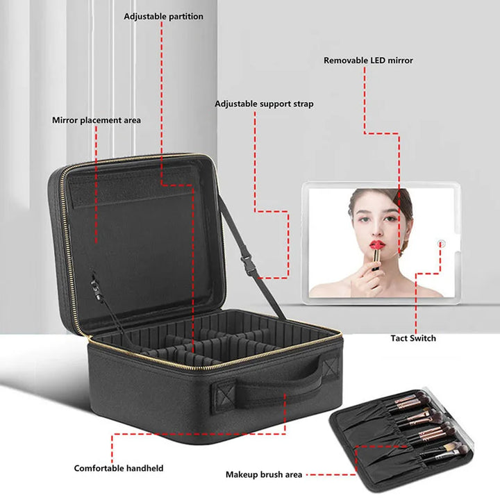 Cosmetic Case With Mirror and Light Led  For Women